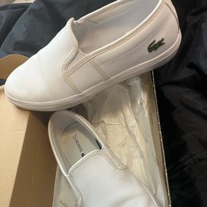 Women White leather Lacoste slip on shoes